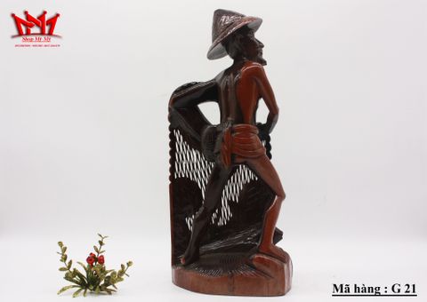  Tượng ngư dân đánh lưới bắt cá bằng gỗ 