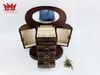 Hộp đựng đồ trang sức bằng gỗ óc chó, thiết kế bo tròn, gương bên trong, kiểu thẳng đứng, tay cầm trang trí.