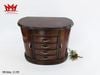 Hộp đựng đồ trang sức bằng gỗ óc chó, thiết kế bo tròn, gương bên trong, kiểu thẳng đứng, tay cầm trang trí.