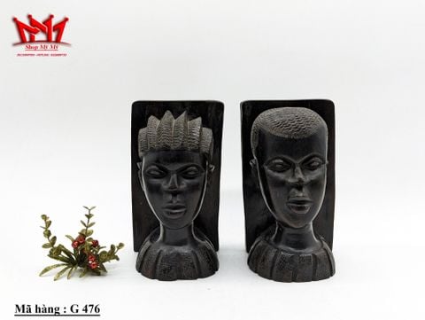  Cặp giá đỡ sách hình 2 người dân tộc châu Phi bằng gỗ mun chạm khắc thủ công cổ điển 