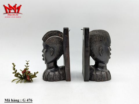  Cặp giá đỡ sách hình 2 người dân tộc châu Phi bằng gỗ mun chạm khắc thủ công cổ điển 