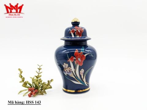  Hủ sứ màu xanh đậm hình hoa đỏ nổi bật của Nhật 