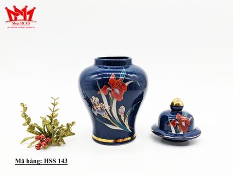  Hủ sứ màu xanh đậm hình hoa đỏ nổi bật của Nhật 