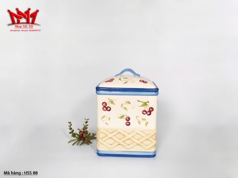  Hũ đựng bánh quy bằng gốm sứ vẽ tay họa tiết quả anh đào Vintage Inspirado. 