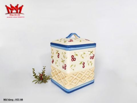  Hũ đựng bánh quy bằng gốm sứ vẽ tay họa tiết quả anh đào Vintage Inspirado. 