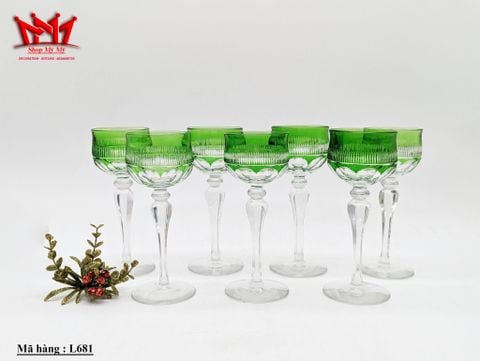  Bộ 7 ly vang màu xanh pha lê cổ điển xuất xứ Châu Âu, họa tiết được cắt thủ công bằng tay 