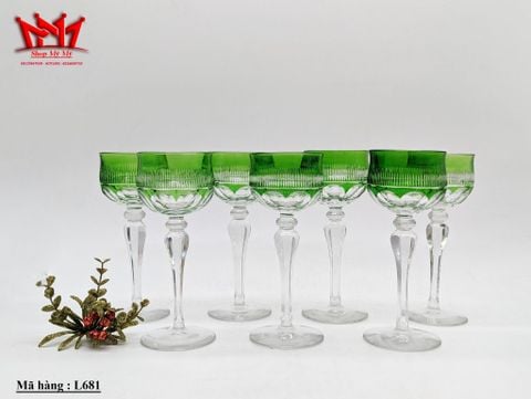  Bộ 7 ly vang màu xanh pha lê cổ điển xuất xứ Châu Âu, họa tiết được cắt thủ công bằng tay 