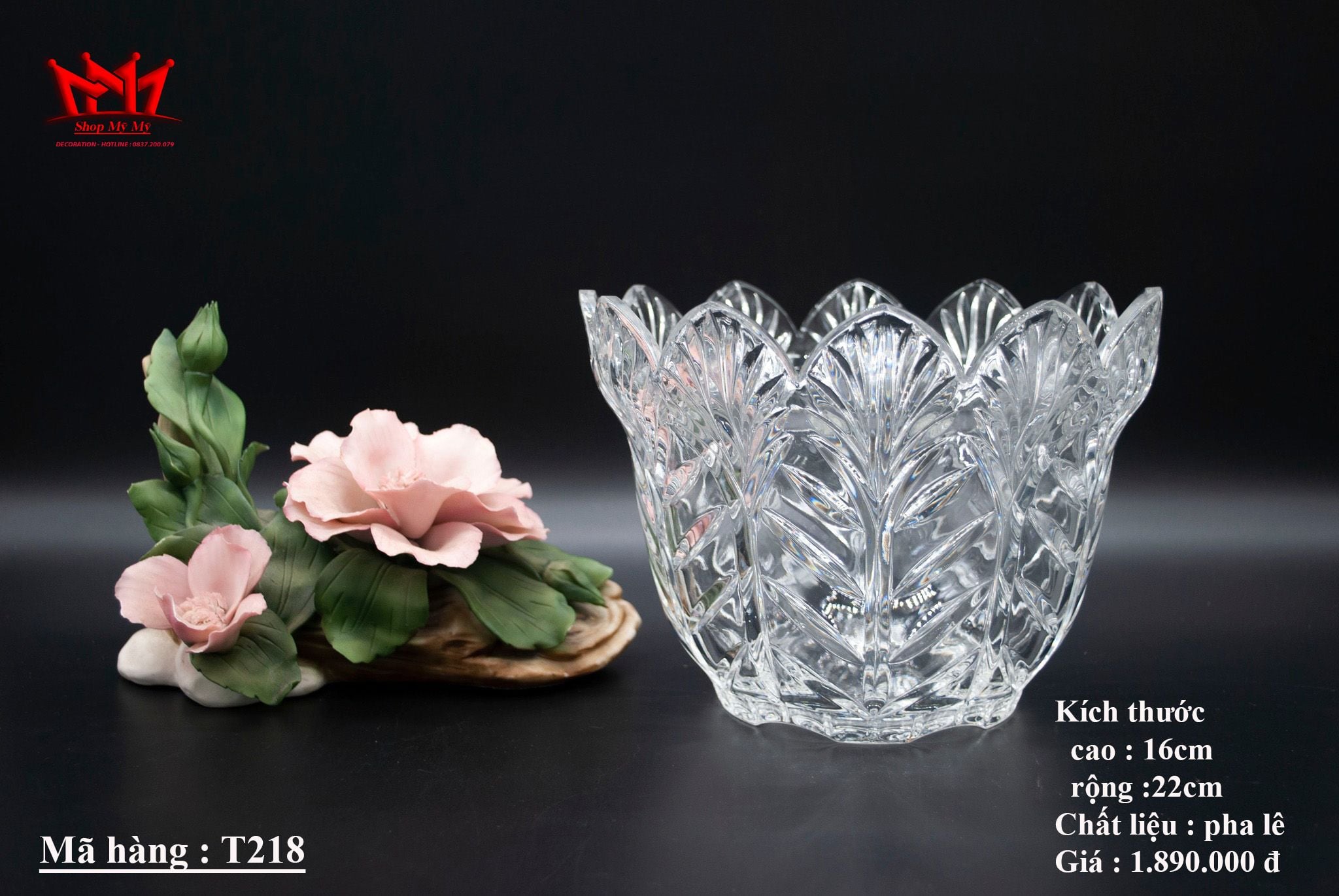 Tô pha lê cổ điển miệng hình chiếc lá ( TPL 218 )