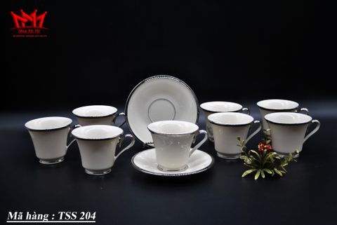  Bộ 8 Tách trà Lenox Solitaire (Mỹ) viền màu bạc. 