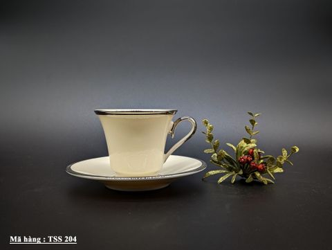  Bộ 8 Tách trà Lenox Solitaire (Mỹ) viền màu bạc. 