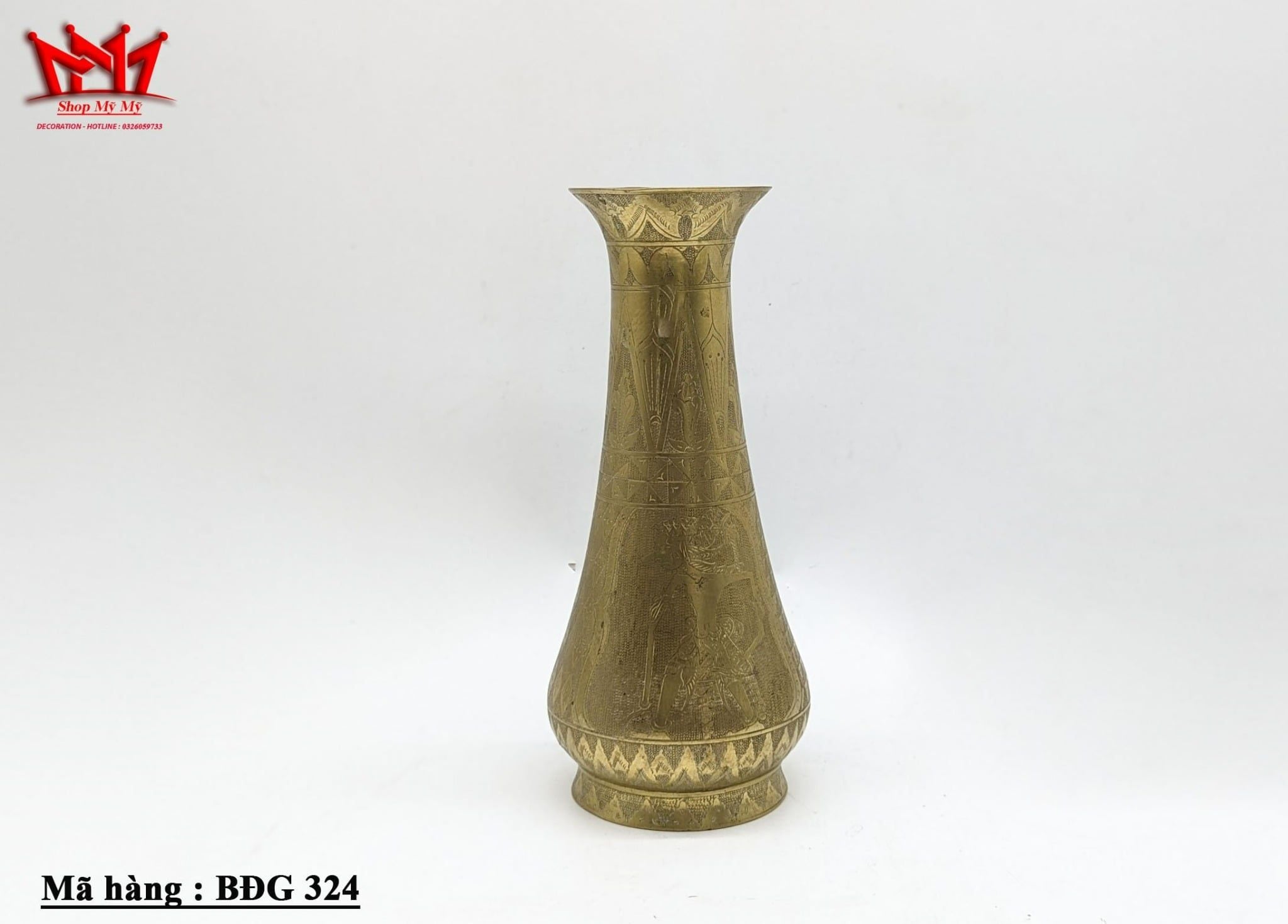 Bình hoa chất liệu Đồng chạm khắc tay từ Ấn Độ