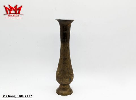  Bình đồng cổ cao chạm khắc đẹp ( BĐG 122 ) 