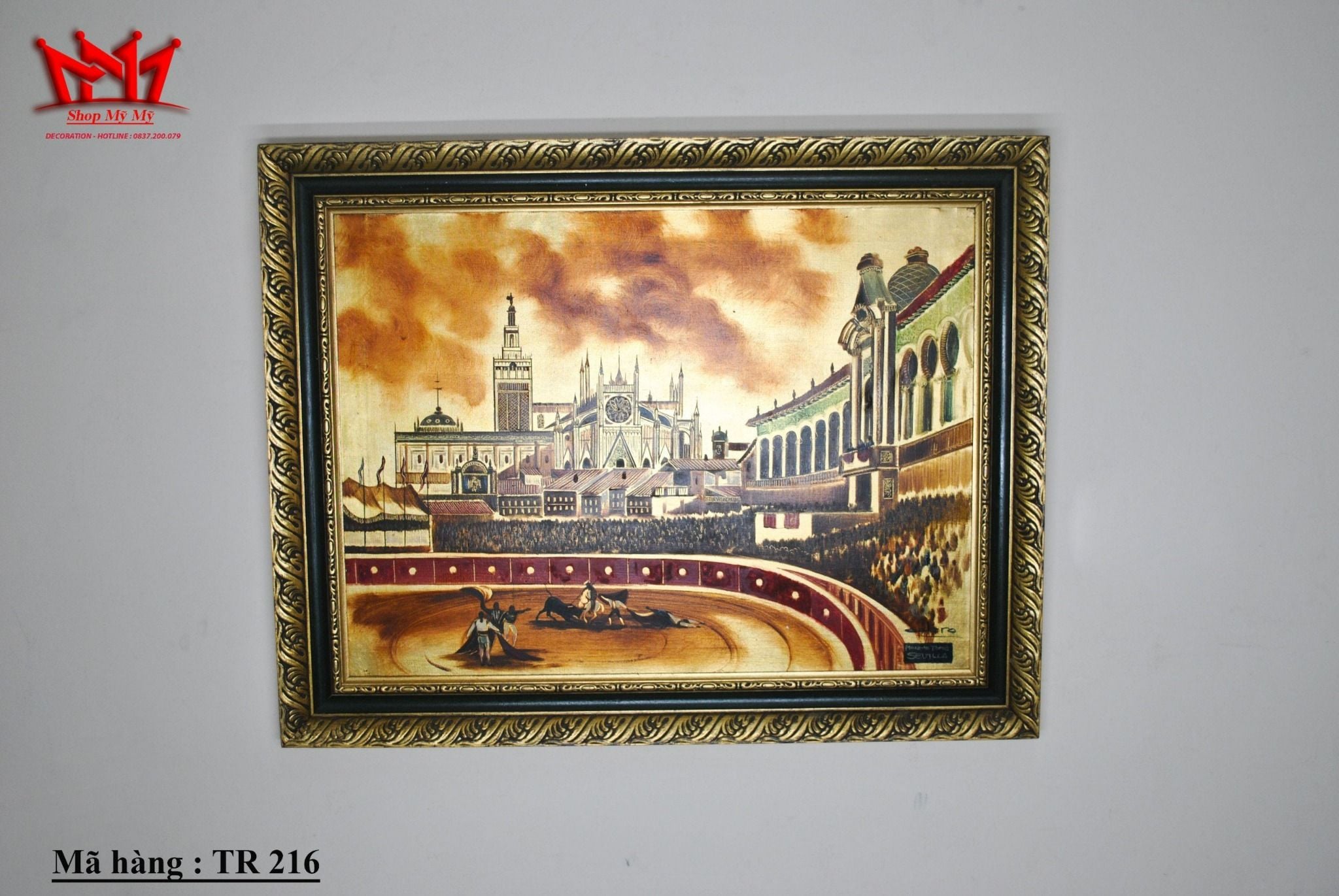 Bức tranh khung cảnh Đấu trường bò tót, có chữ ký của tác giả ( TR 216)
