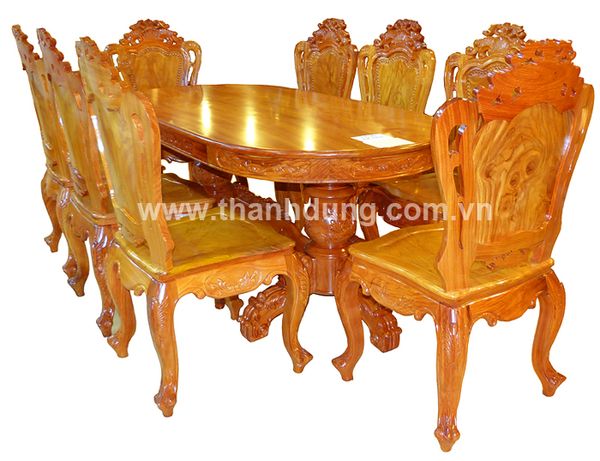 Bộ bàn ăn gỏ đỏ mặt liền OV-200-Louis L