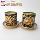 Chén khắc nổi hoa văn - Bộ ấm tích khắc nổi men vàng