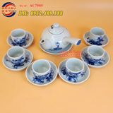 Ấm chén Bát Tràng quai ngang vẽ sen