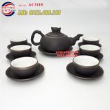 Bộ ấm chén tử sa dáng ấm đào chỉ bạc