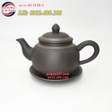 Ấm tử sa Bát Tràng dáng chuông chỉ bạc