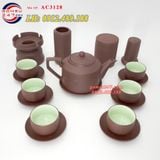 Tích Phúc Lộc Thọ men nâu - Ấm chén tử sa đầy đủ phụ kiện