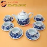 Ấm chén men lam vẽ cảnh trúc lâm thất hiền