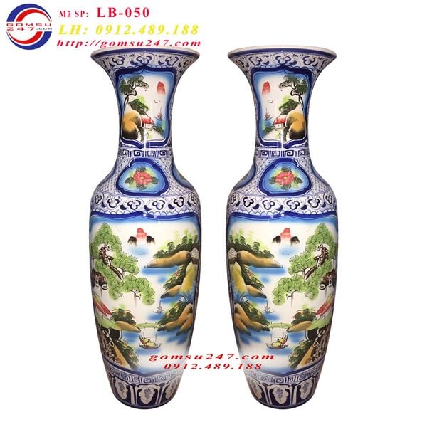 Bình gốm sứ vẽ sơn thủy cao 1m90 - 1 mét 90 - 1,9 mét
