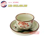 Chén vẽ sen đỏ men kem