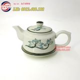 Ấm men kem vẽ sen xanh dáng vai vuông