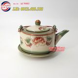 Ấm men tro quai đồng dáng 3 chân