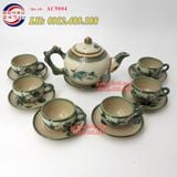 Ấm trà men tro dáng đắp gốc cây vẽ tre hoa