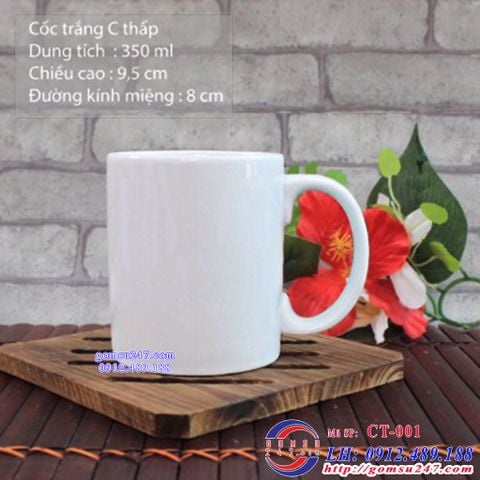 Cốc sứ trắng Bát Tràng dáng cốc C thấp