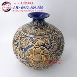 Bình hút tài lộc men vàng khắc nổi hoa văn