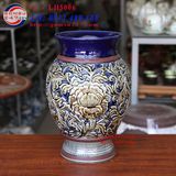 Lọ hoa Bát Tràng khắc nổ dáng vò men xanh