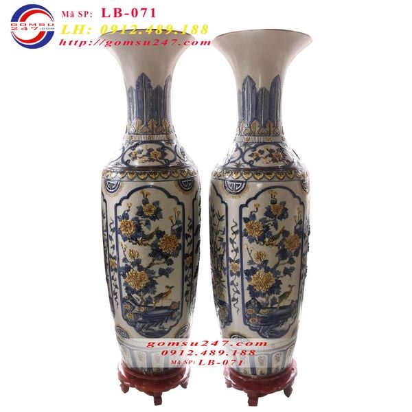 Lục bình men rạn đắp nổi cao cấp Bát Tràng cao 1m55