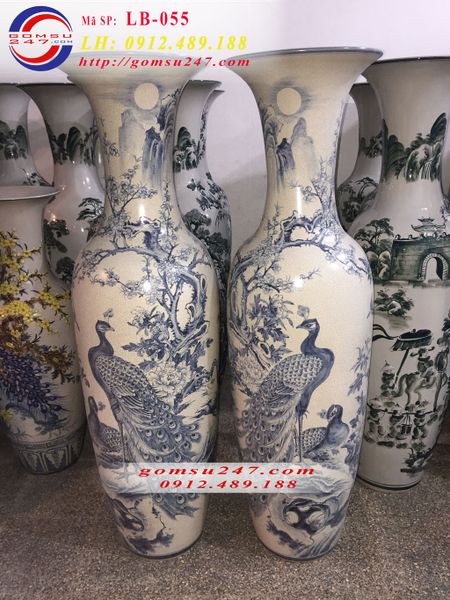Lục bình sứ men rạn cảnh Công Đào Phú Quý - Cao 175cm