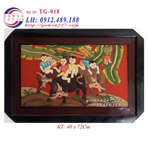 Tranh Bát Tràng cảnh chăn trâu 72 x 48Cm