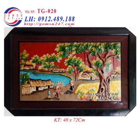 Tranh Bát Tràng cảnh đồng quê khổ tranh 72 x 48Cm