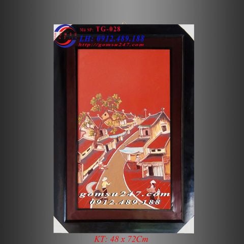 Tranh gốm Bát Tràng - Cảnh phố cổ - Tranh dọc kích thước 48 x 72Cm