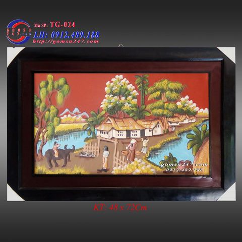 Tranh gốm Bát Tràng tranh đồng quê KT 72 x 48Cm