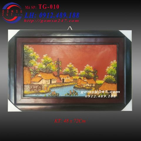 Tranh gốm cỡ 48 x 72Cm - Cảnh làng quê