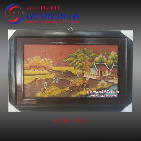 Tranh gốm cỡ 48 x 72Cm - Cảnh mùa gặt