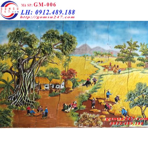 Tranh gốm dán tường cảnh đồng quê ngày mùa