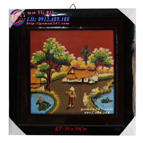 Tranh gốm cảnh đồng quê kích thước 50x50Cm