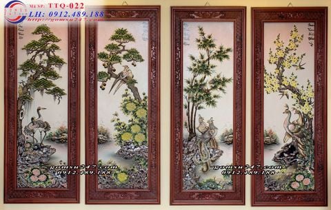 Tranh tứ quý gốm sứ Bát Tràng đắp nổi thủ công