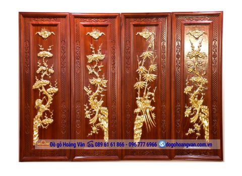 Bộ Tranh Tứ Quí Đẹp Tùng Cúc Chúc Mai Gỗ Hương T01