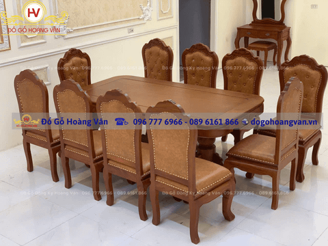Bàn Ghế Ăn Tân Cổ Điển Gỗ Gõ Bọc Da- BA74