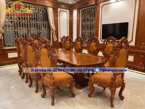 Bộ Bàn Ghế Ăn Tân Cổ Điển Bọc Đệm Gỗ Gõ Đỏ – Sang Trọng, Đẳng Cấp Quý Tộc BA73