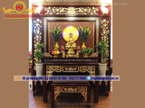 BAN thờ chạm hoa sen dát vàng đẹp, vách hậu ban thờ đẹp BT53