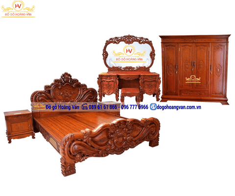 Combo nội thất phòng ngủ gỗ hương sang trọng BTĐ82