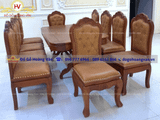 Bàn Ghế Ăn Tân Cổ Điển Gỗ Gõ Bọc Da- BA74