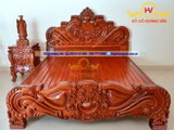 giường ngủ đẹp gỗ tự nhiên đục trạm hoa hồng  GN117